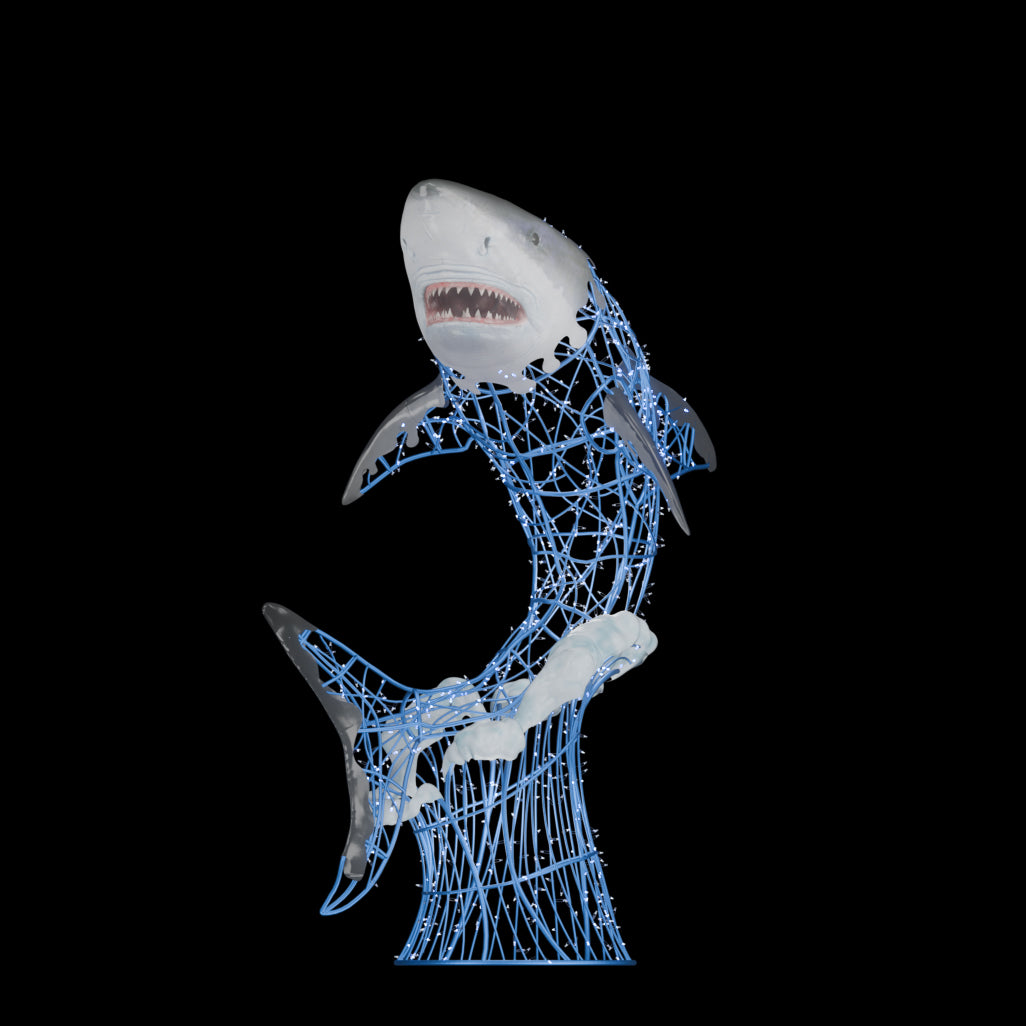 Illuminated Shark On Waves Statue