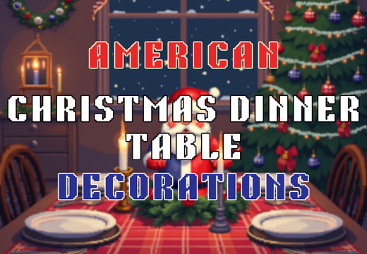 American Christmas dinner table decorations with a cozy holiday setting, featuring a plaid tablecloth, elegant candlelight, and a beautifully lit Christmas tree in the background.