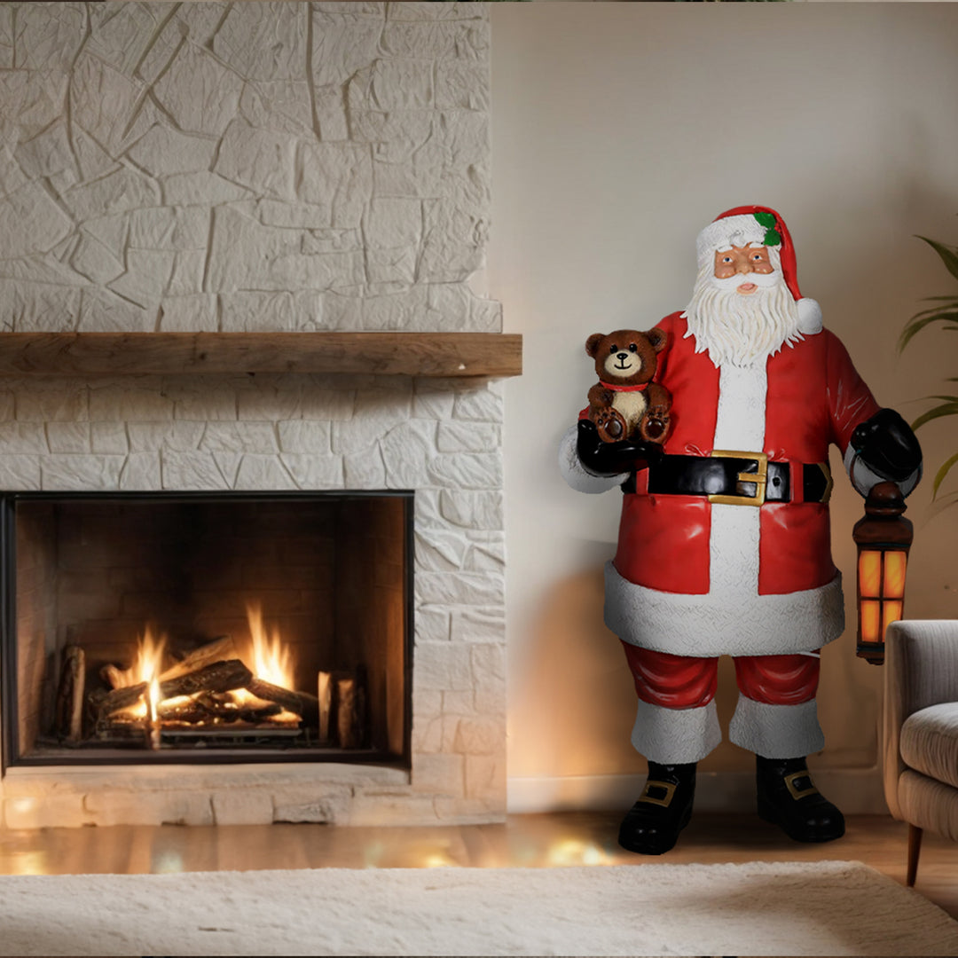 Santa Claus Holding Bear and Lantern