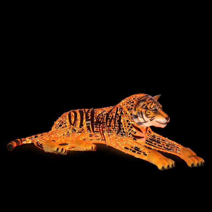 Illuminated Tiger Laying Statue