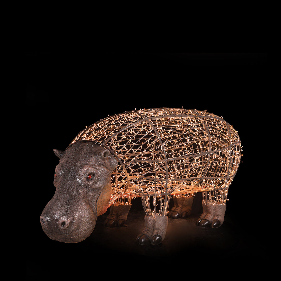 Illuminated Hippo Mom Statue