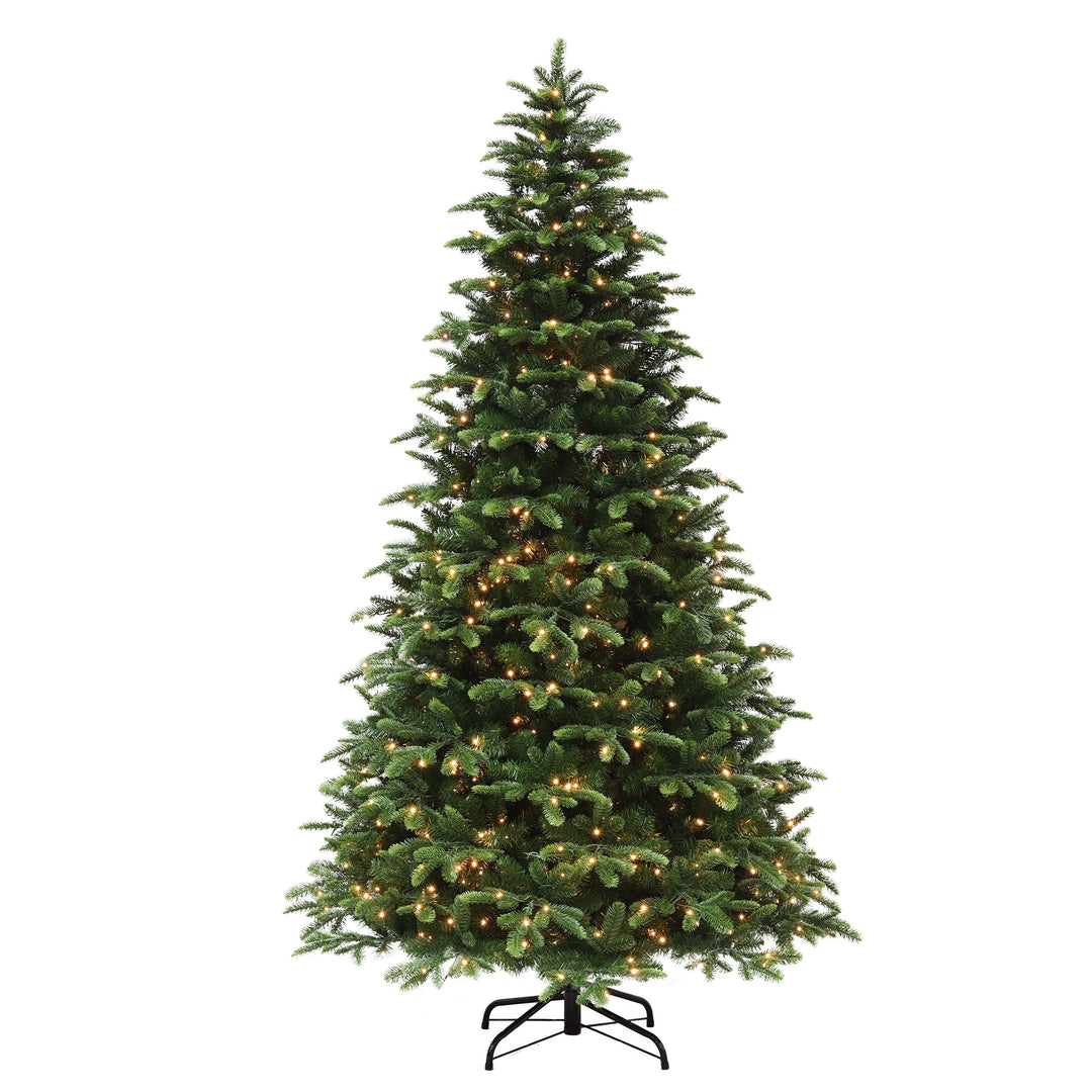 Slat Hill Pine 7.5FT Christmas Tree with Warm White LED Lights and Quick Pole
