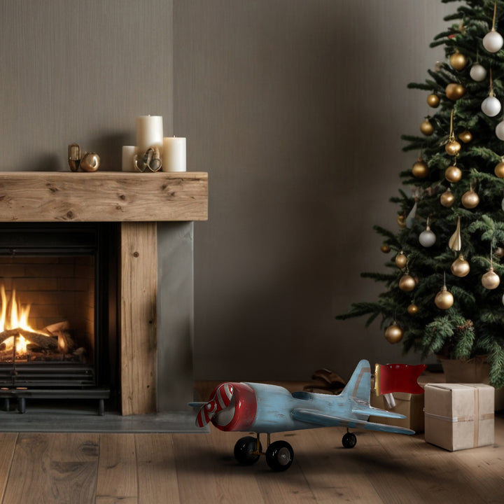 14-inch Blue Vintage Airplane Statue