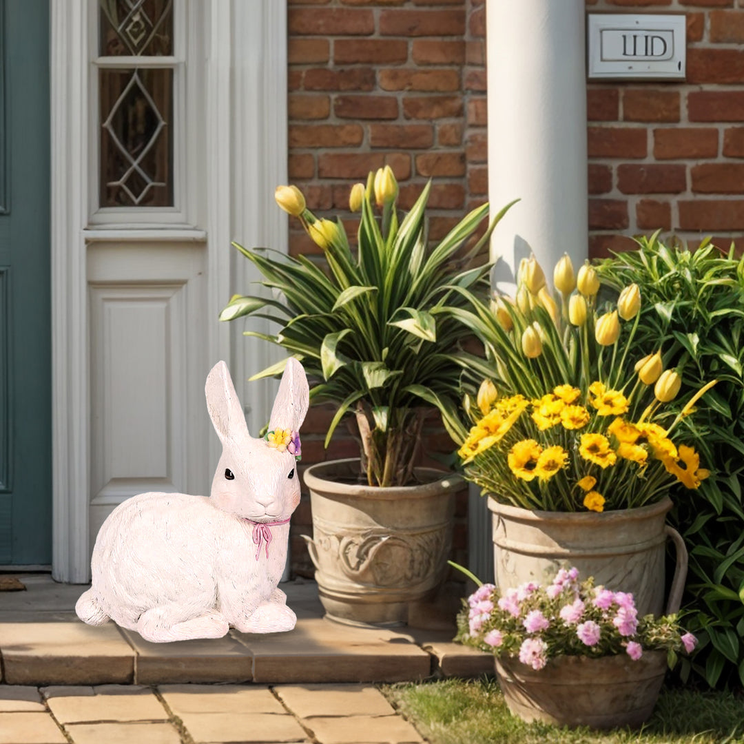 Easter White Laying Bunny Statue