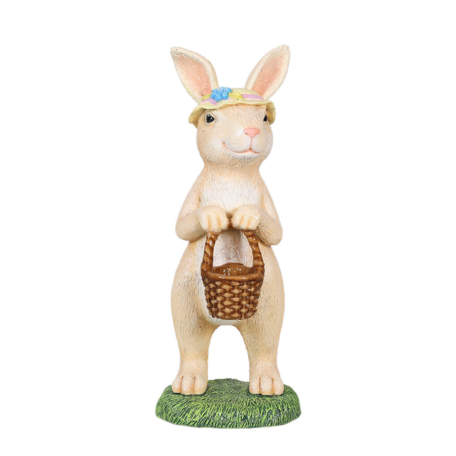 cute standing easter bunny holding a basket front view