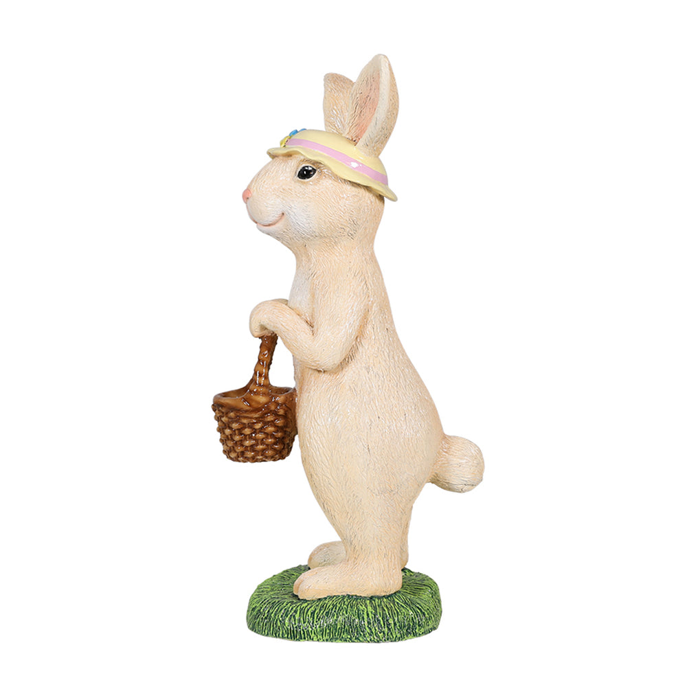 cute standing easter bunny holding a basket side view