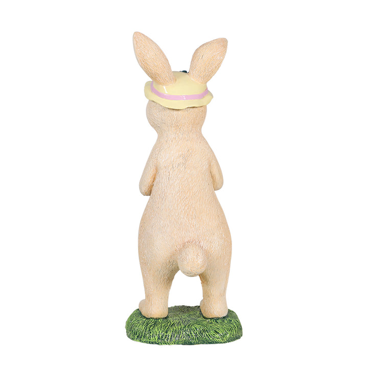 cute standing easter bunny holding a basket back view