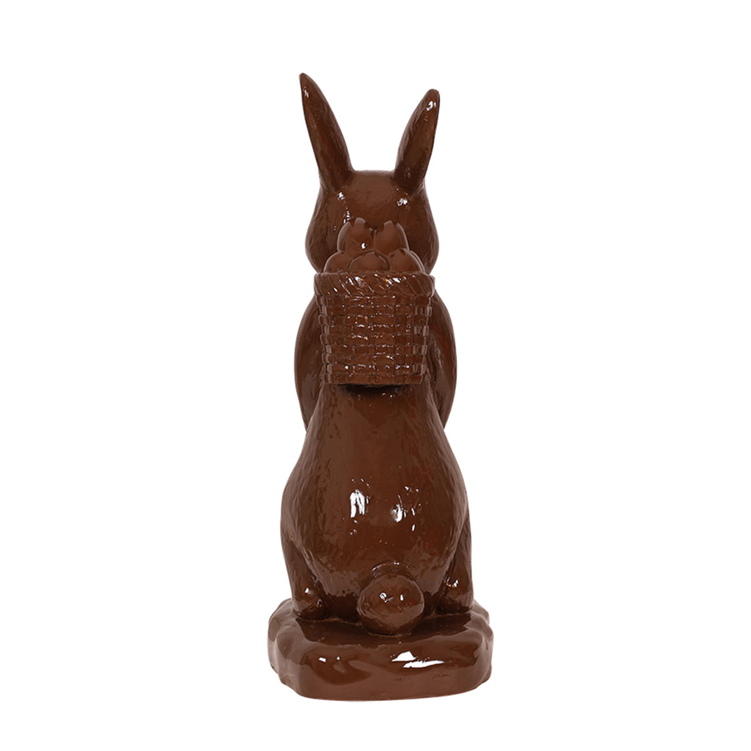 chocolate-colored bunny with easter basket back view