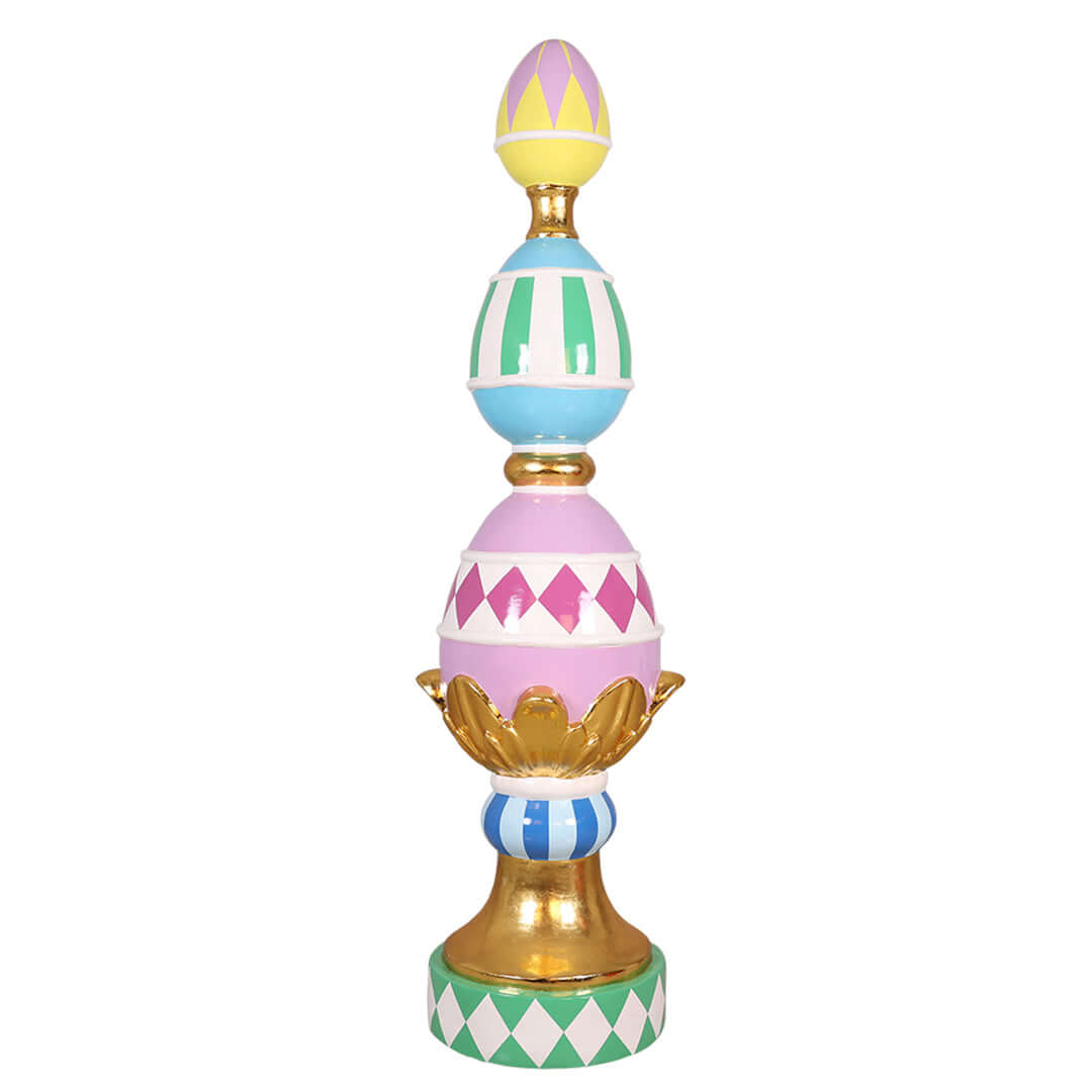 life-sized finials in colorful pallete for easter decoration