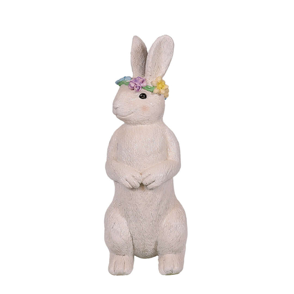 standing white bunny with flower crown for easter front view