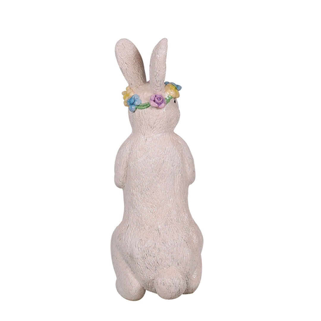 standing white bunny with flower crown for easterback view