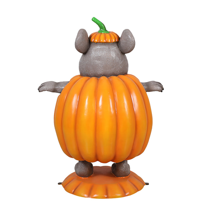 a mouse wearing a pumpkin back view