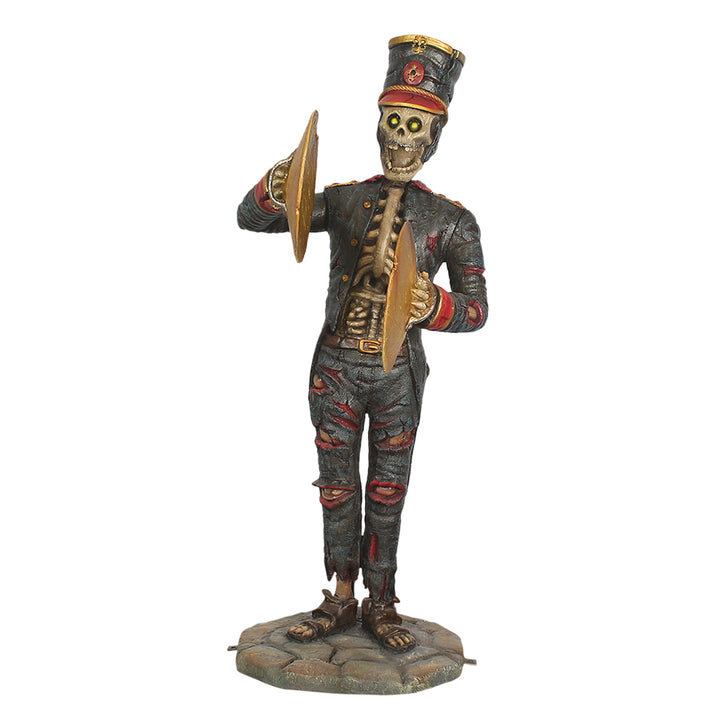 A skeleton holding a cymbal front view