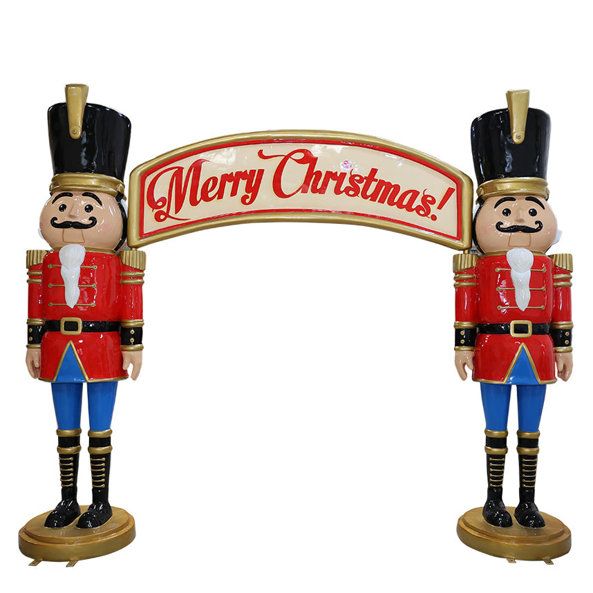 Nutcracker archway with Merry Christmas banner on top