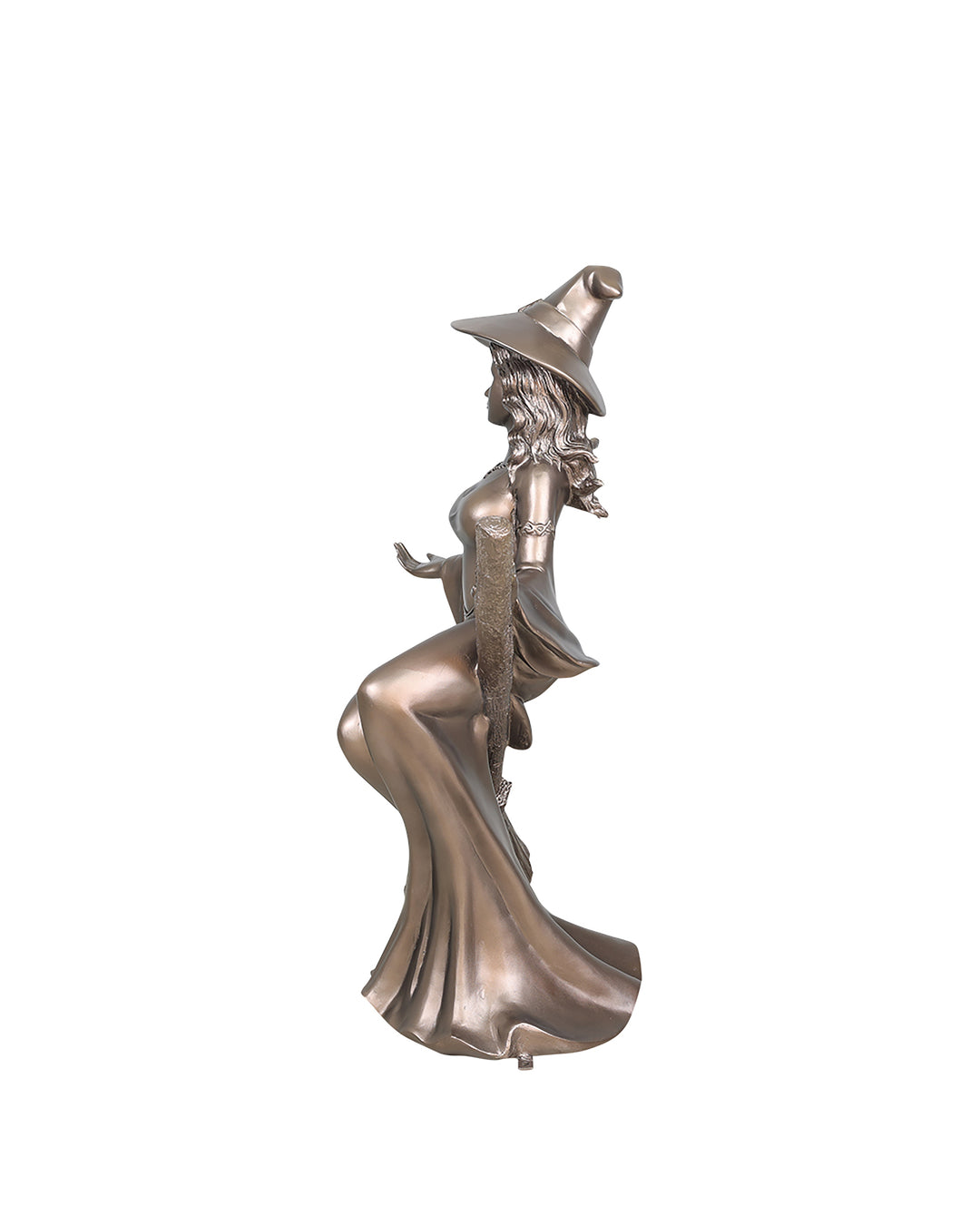 Witch Riding a Broom Outdoor Halloween Statue - Bronze