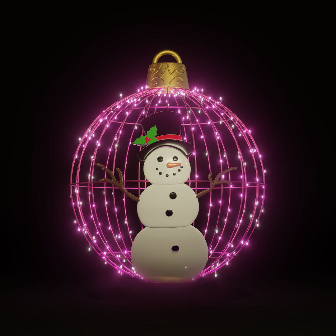 Christmas Ball Snowman 4ft Pink - Hanging