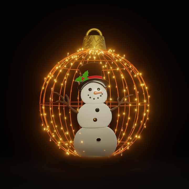 Christmas Ball Snowman 4ft Orange - Hanging
