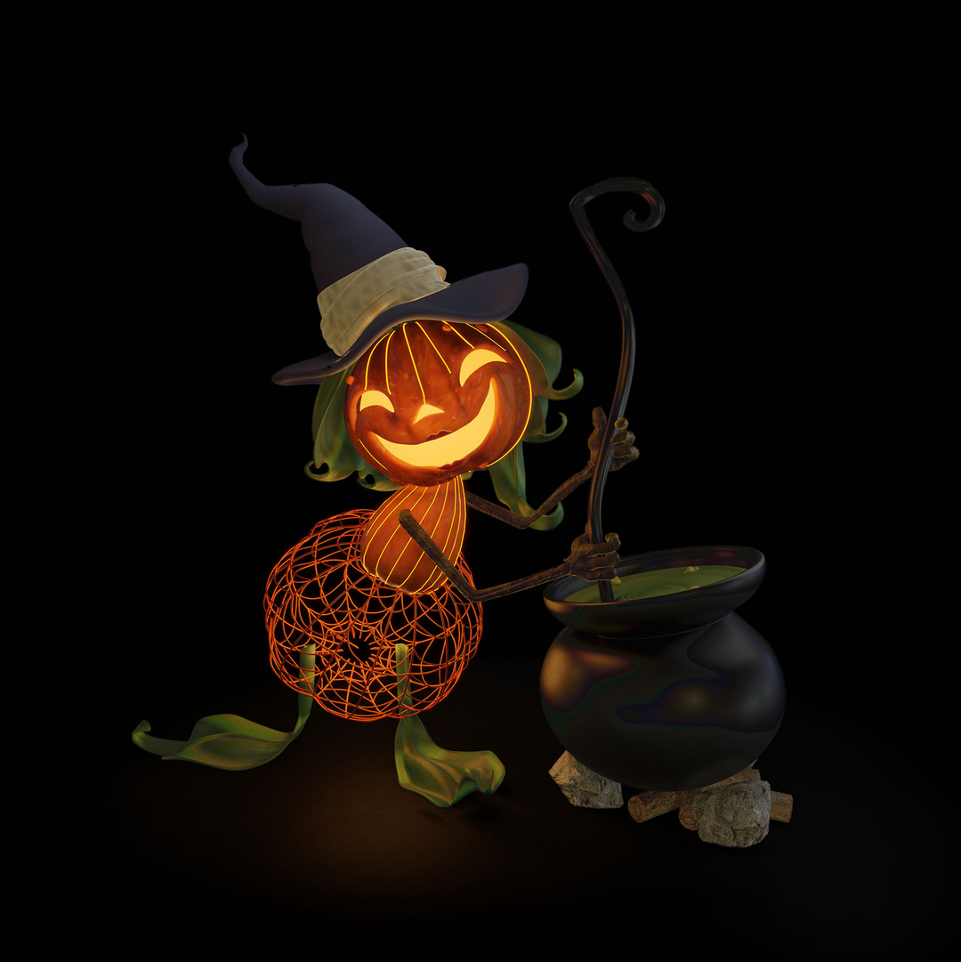 Pumpkin Witch with Cauldron