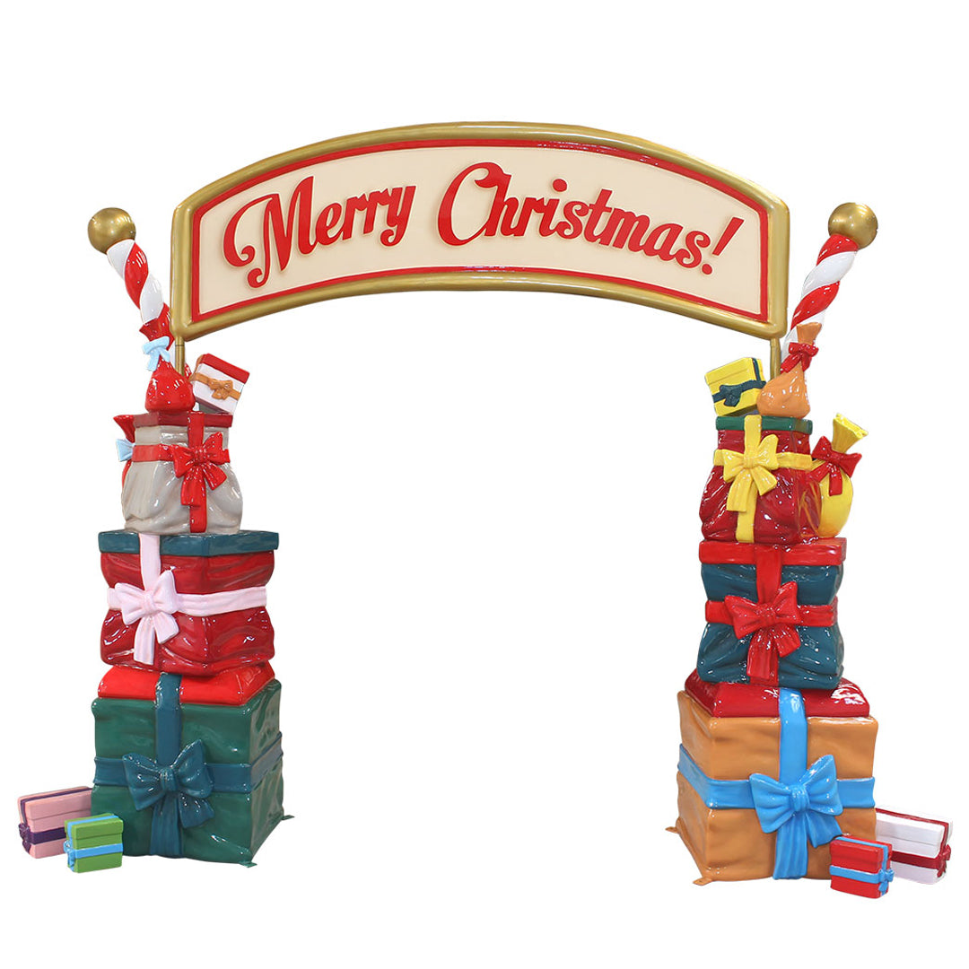 Gifts Archway with Merry Christmas banner on top