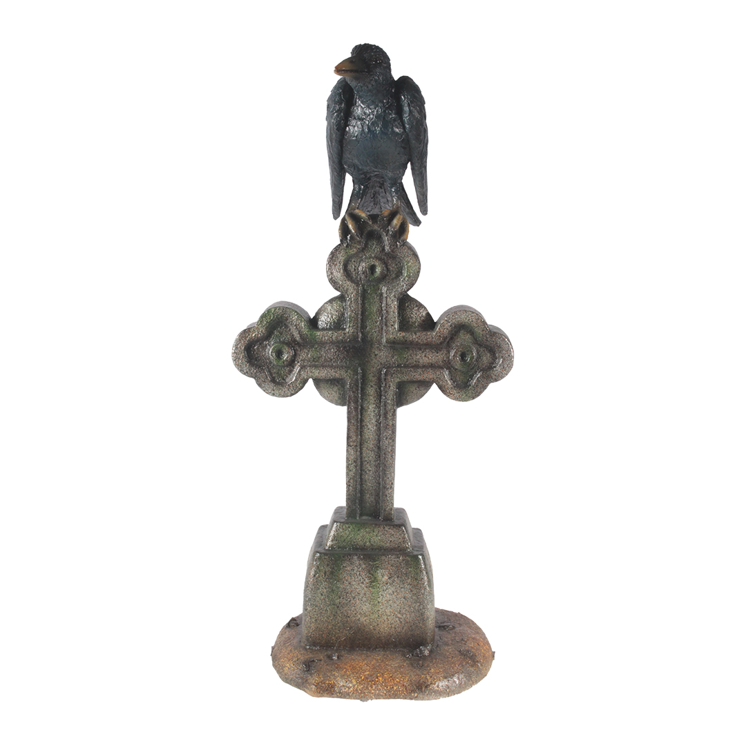 Graveyard Cross with a perched crow at the top