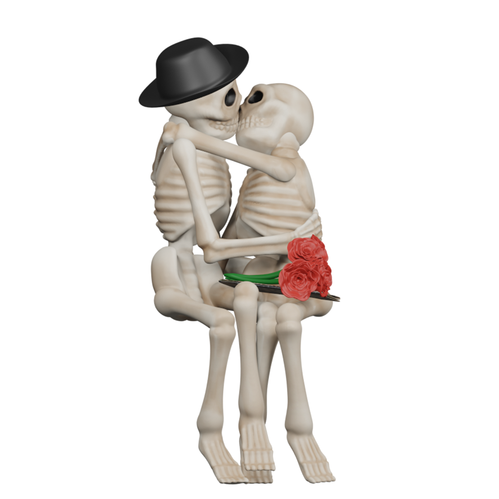 Kissing Skeleton On A Bench