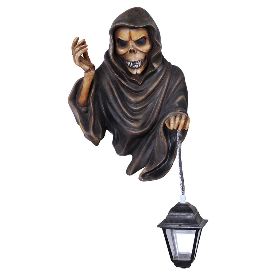 A spooky skeleton holding a lantern